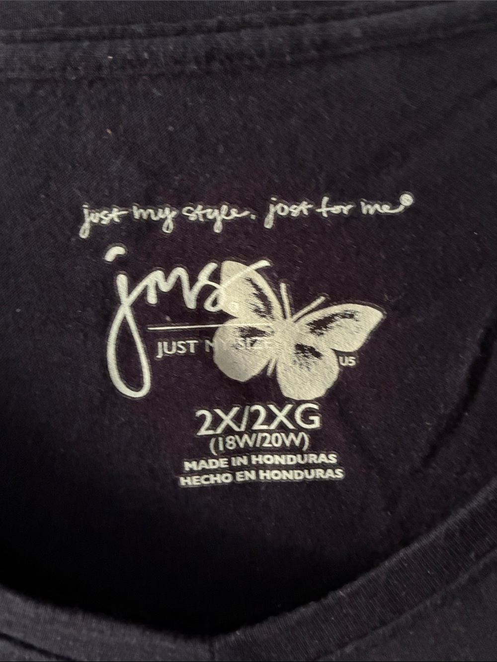 Just My Size Navy V-Neck Tee with Pink & Teal Butterfly Print - Picture 2 of 4